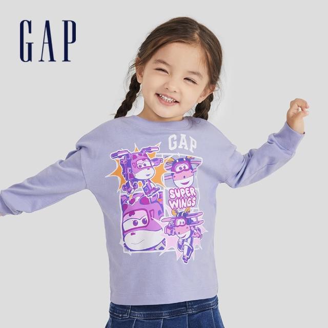 【GAP】女幼童裝 Gap x Super Wings聯名 Logo純棉印花圓領長袖T恤-紫色(765999)