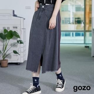 【gozo】不對稱腰頭牛仔拚針織裙(兩色)