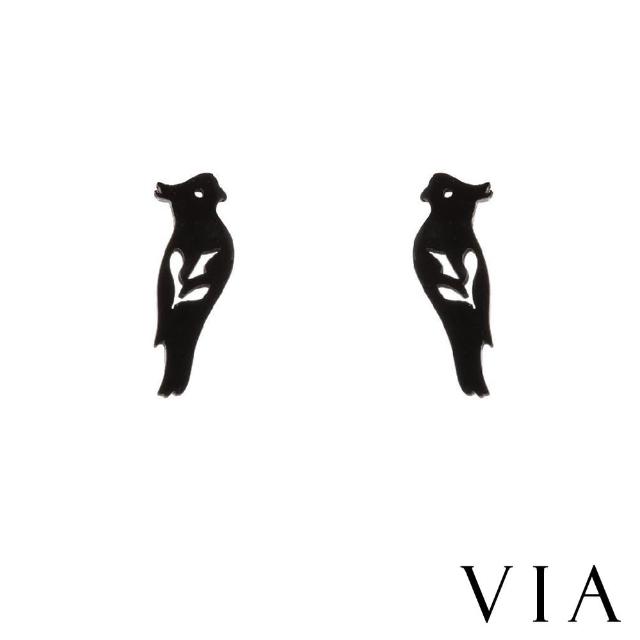 【VIA】白鋼耳釘 鸚鵡耳釘/動物系列 可愛小鸚鵡造型白鋼耳釘(黑色)
