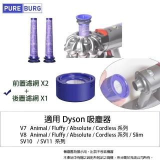 【PUREBURG】適用Dyson戴森 V7 V8 SV10 SV11 副廠濾網組(前置濾網X2+HEPAX1)