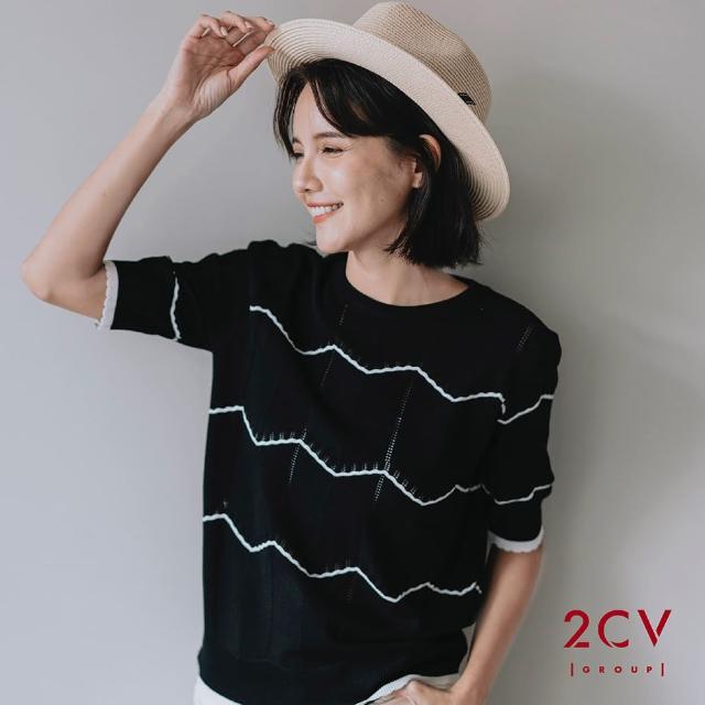 【2CV】現貨 條紋洞洞顯瘦針織上衣nu118(MOMO獨家販售)