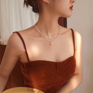 【SUMMER一夏】韓國設計法式復古雙層小米珍珠圓形貝珠吊墜輕奢小眾設計頸鍊項鍊(法式巴洛克風)