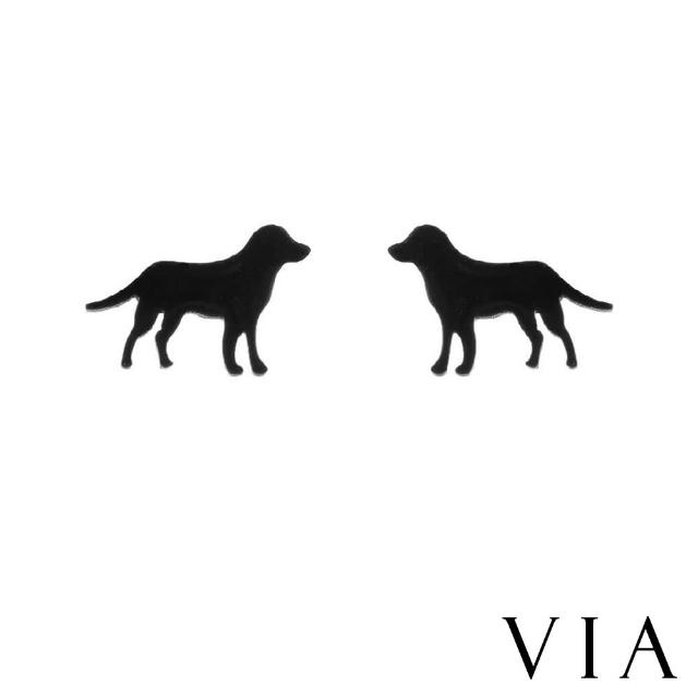 【VIA】白鋼耳釘 獵犬耳釘/動物系列 黃金獵犬狗狗造型白鋼耳釘(黑色)