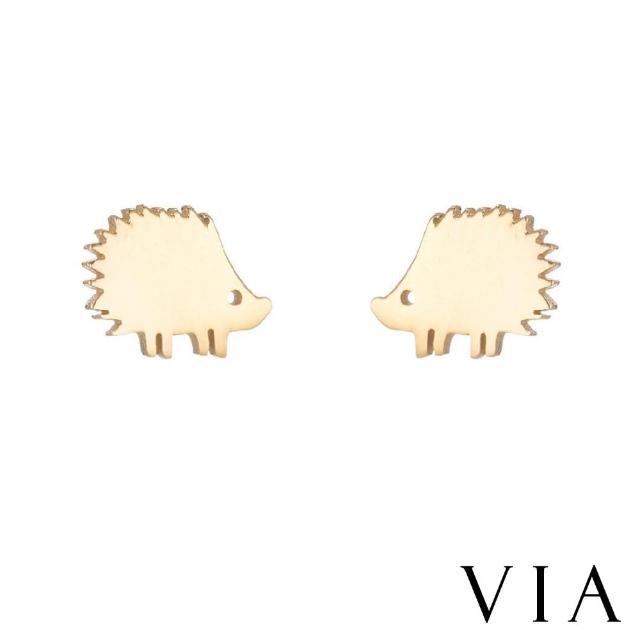 【VIA】白鋼耳釘 刺蝟耳釘/動物系列 小小刺蝟造型白鋼耳釘(金色)