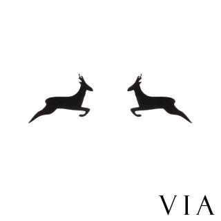 【VIA】白鋼耳釘 小鹿耳釘/動物系列 飛奔的小鹿造型白鋼耳釘(黑色)