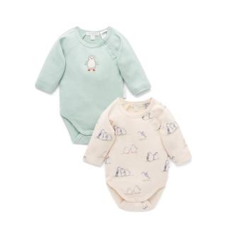 【Purebaby】澳洲有機棉 嬰兒短袖包屁衣2件組(新生兒 有機棉 連身衣 滿月禮)