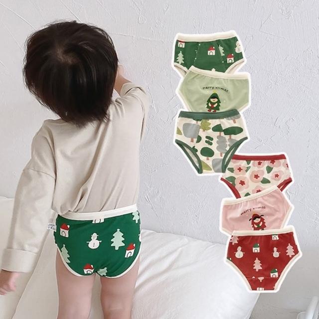 【橘魔法】（3件一組）聖誕塗鴉薄棉三角內褲(聖誕節 耶誕節 交換禮物 貼身衣物 男童 女童 童裝 兒童)