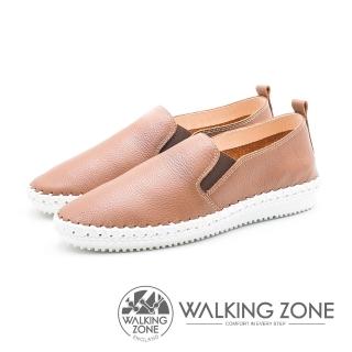 【WALKING ZONE】簡約舒適皮革懶人樂福鞋便鞋 男(棕)