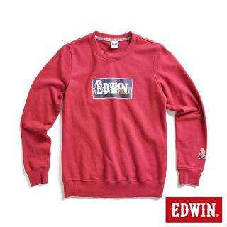 【EDWIN】女裝 露營系列 富士山營地BOX LOGO厚長袖T恤(暗紅色)