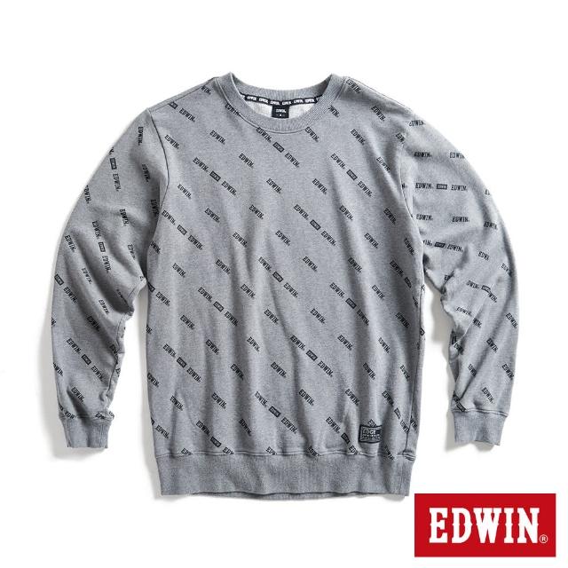 【EDWIN】男裝 EDGE 滿版印花 LOGO厚長袖T恤(灰色)