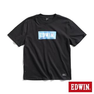 【EDWIN】男裝 EDGE 藍色電光LOGO印花寬版短袖T恤(黑色)