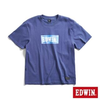 【EDWIN】男裝 EDGE 藍色電光LOGO印花寬版短袖T恤(灰藍色)