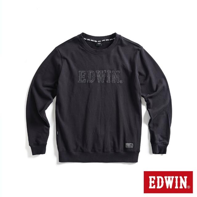 【EDWIN】男裝 EDGE 車縫 BOX LOGO厚長袖T恤(黑色)