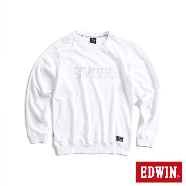 【EDWIN】男裝 EDGE 車縫 BOX LOGO厚長袖T恤(白色)