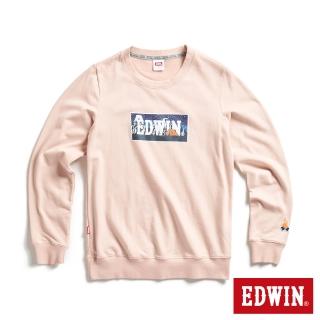 【EDWIN】女裝 露營系列 富士山營地BOX LOGO厚長袖T恤(淺粉紅)