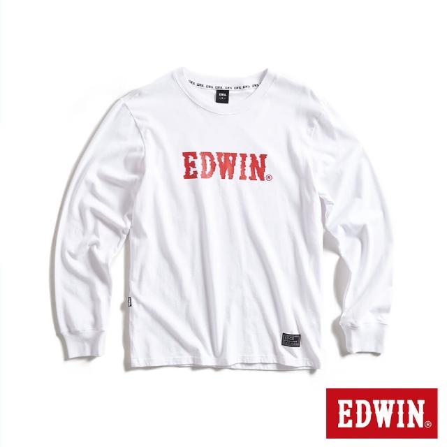【EDWIN】男裝 EDGE 光能雜訊LOGO印花長袖T恤(白色)