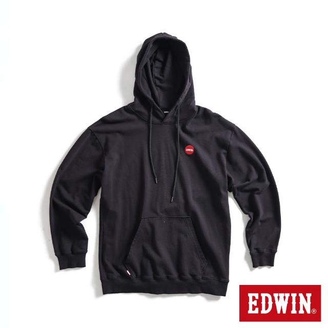 【EDWIN】男裝 寬版紅日刺繡LOGO連帽長袖T恤(黑色)