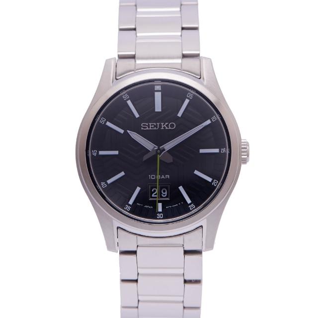 【SEIKO 精工】藍寶石水晶鏡面不鏽鋼錶帶手錶-黑面X銀色/39mm(SUR535P1)
