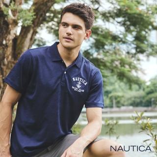 【NAUTICA】男裝 船錨圖騰短袖POLO衫(深藍)