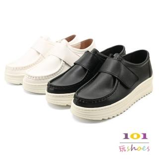 【101 玩Shoes】mit. 手工縫線厚底魔鬼氈小白鞋護士鞋學生鞋(黑/白.36-40碼)