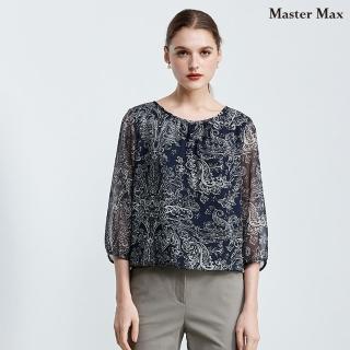 【Master Max】青花瓷圖紋圓領七分袖雪紡上衣(8324001)