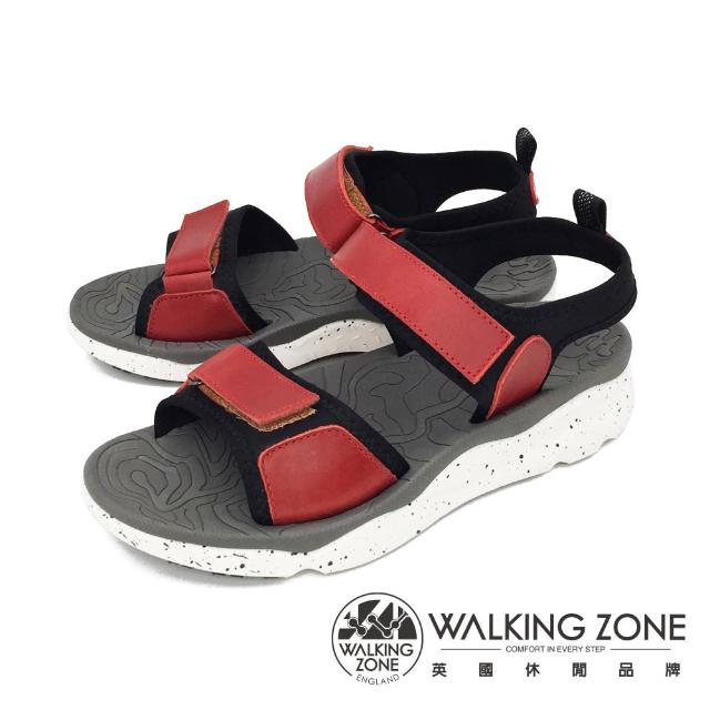 【WALKING ZONE】女 黏扣帶厚底彈性涼鞋女鞋(紅)