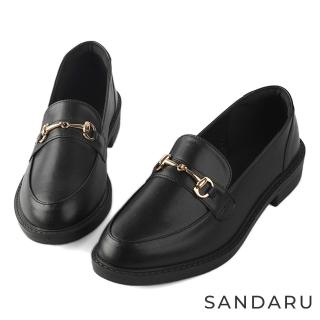 【SANDARU 山打努】樂福鞋 尖頭馬銜釦皮革紳士鞋(黑)