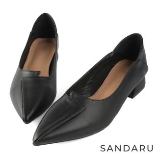 【SANDARU 山打努】跟鞋 尖頭反摺粗低跟包鞋(黑)