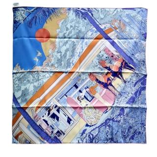 【Hermes 愛馬仕】經典Rendez-Vous Galant駿馬圖騰絲質方巾(藍色H983855S-BLUE)