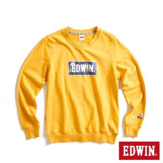 【EDWIN】女裝 露營系列 富士山營地BOX LOGO厚長袖T恤(桔黃色)