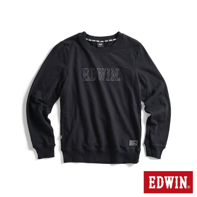 【EDWIN】女裝 EDGE 車縫 BOX LOGO厚長袖T恤(黑色)