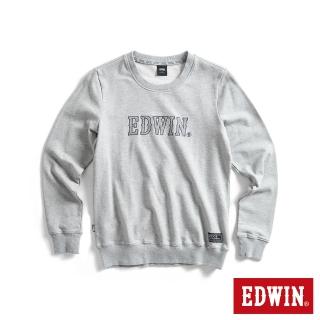 【EDWIN】女裝 EDGE 車縫 BOX LOGO厚長袖T恤(麻灰色)