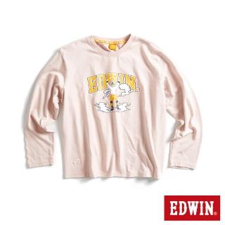 【EDWIN】男裝 橘標 假面摔角手E君印花長袖T恤(淺粉紅)