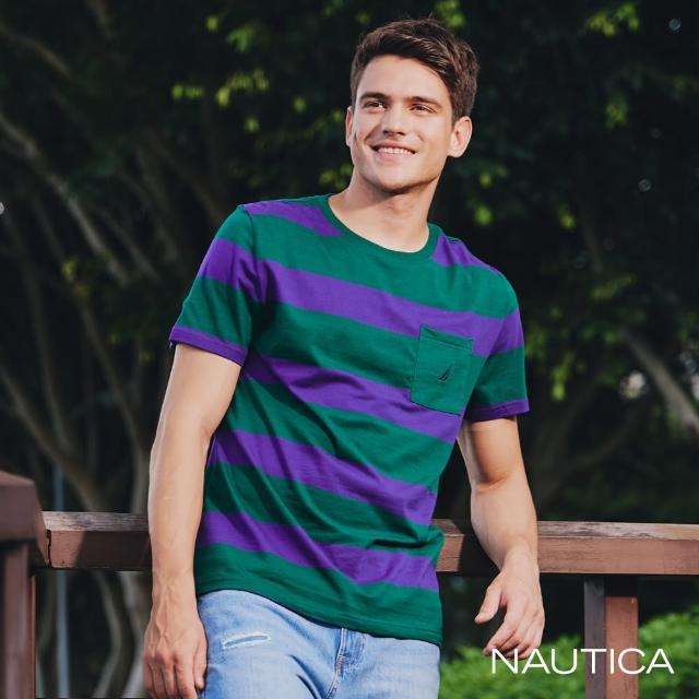 【NAUTICA】男裝 活力撞色條紋短袖T恤(綠)
