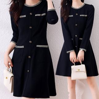 【麗質達人】1229黑色假二件洋裝LY(L-5XL)