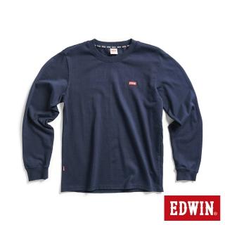 【EDWIN】女裝 露營系列 背後富士山營地LOGO長袖T恤(丈青色)