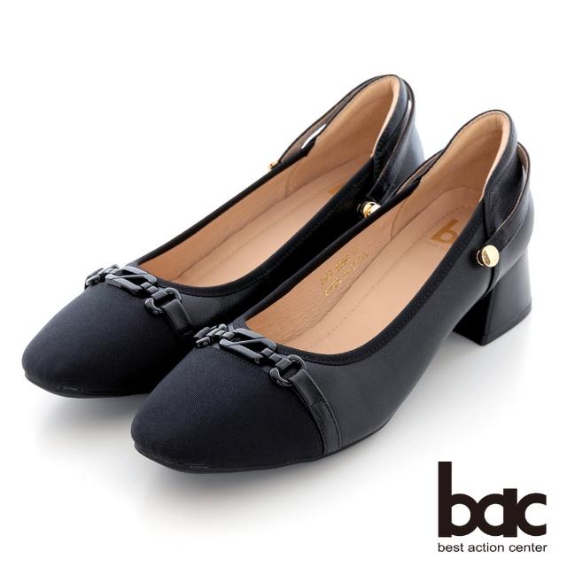 【bac】小香風拼接兩穿式瑪莉珍粗跟鞋(黑色)