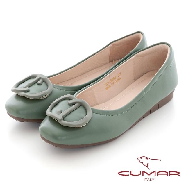 【CUMAR】同面色字母飾釦平底鞋(綠色)