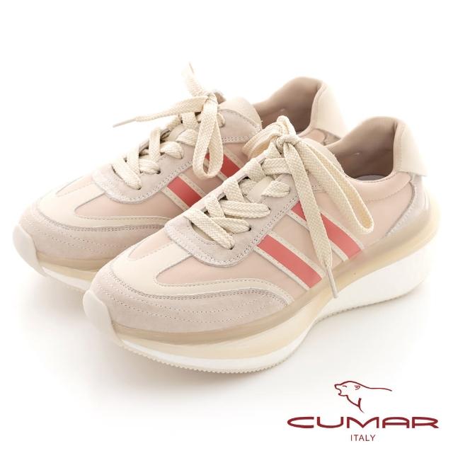 【CUMAR】輕量化綁帶彈力厚底休閒鞋(卡其)