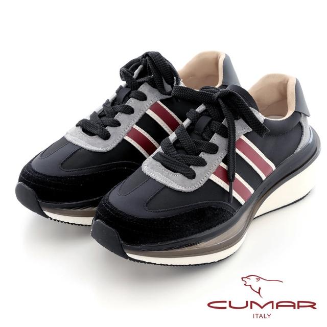 【CUMAR】輕量化綁帶彈力厚底休閒鞋(黑色)
