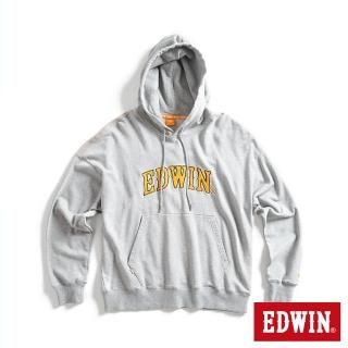 【EDWIN】男裝 橘標 寬版貼布大LOGO連帽長袖T恤(麻灰色)