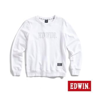 【EDWIN】女裝 EDGE 車縫 BOX LOGO厚長袖T恤(白色)