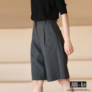【JILLI-KO】可調腰帶顯瘦垂感五分西裝褲-M/L(深灰)
