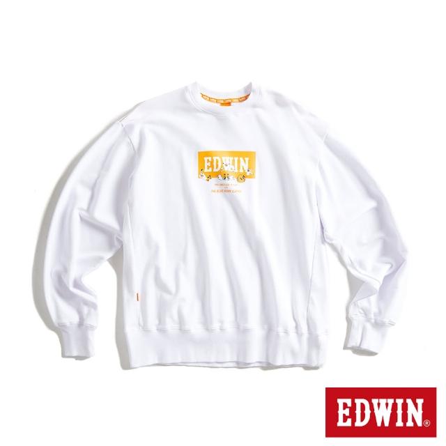 【EDWIN】男裝 橘標 摔角手E君摔角招式寬版長袖T恤(白色)