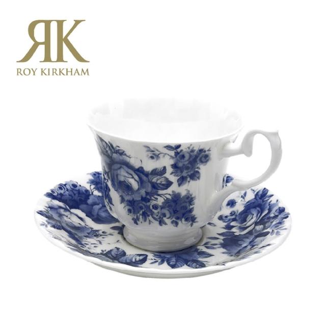 【英國ROY KIRKHAM】Blue Chintz藍玫瑰230ML咖啡花茶杯盤組(英國製骨瓷杯)