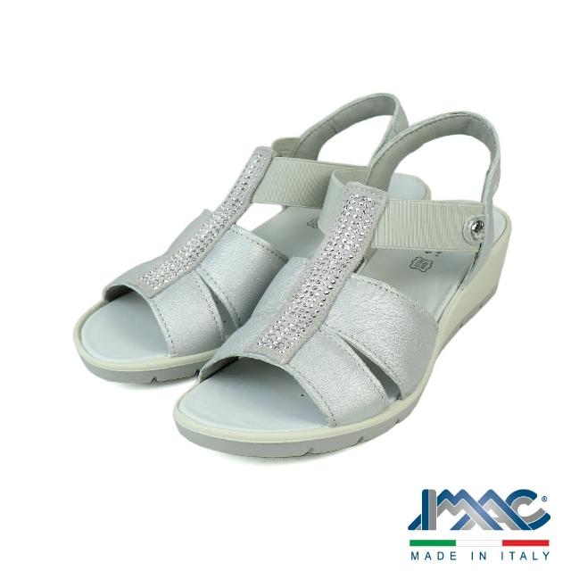 【IMAC】鬆緊帶方鑽造型休閒涼鞋 銀色(357020-SIL)
