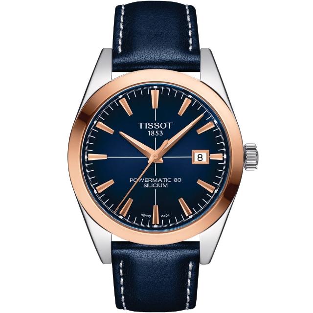 【TISSOT 天梭】官方授權 GENTLEMAN 18K 80小時動力儲存機械錶 送行動電源 畢業禮物(T9274074604100)