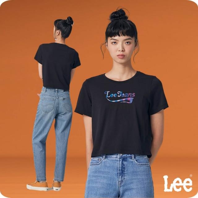 【Lee 官方旗艦】女裝 短袖T恤 / 彩色Lee Jeans印花 氣質黑 寬鬆短版(LB302090K11)