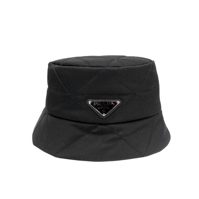 【PRADA 普拉達】銀三角logo再生尼龍縫線設計漁夫帽(2HC325-黑)
