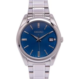 【SEIKO 精工】藍寶石水晶鏡面不鏽鋼錶帶手錶-藍色面X銀色/40mm(SUR525P1)
